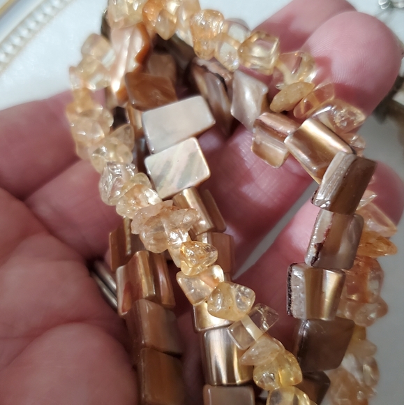 Vintage necklace natural citrine imperial topaz MOP Exquisite 5 strands Artisan - Picture 9 of 9